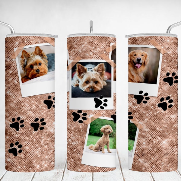 Picture Tumbler Wrap Designs Photo Tumbler With 4 Images Dog Paws Tumbler Sublimation Design For 20 OZ Skinny Cup Seamless Straight Template