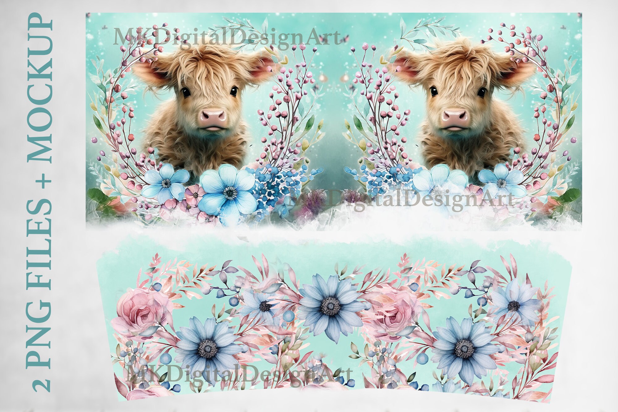 40 Oz Tumbler Wrap With Highland Cow, Sublimation Designs, Cow Png for ...
