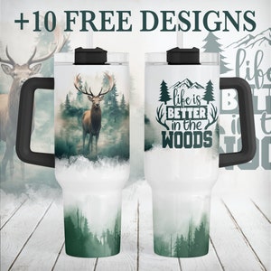 Copo Quencher de 40 onças, arquivos Png de cervos para designs de sublimação, design de envoltório de copo masculino para designs de envoltório de copo de 40 onças, presente de caça para o pai