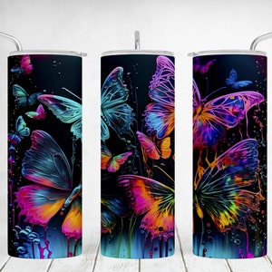 Schmetterling Tumbler Wrap Designs für 20 OZ Skinny Cups Neon Tumbler Png für Sublimation Designs Downloads Nahtlose Vorlage Digitale Produkte