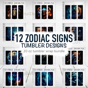 Sternzeichen Tumbler Wrap Bundle, Sternzeichen Png, 20 Unzen Tumbler Sublimationsentwürfe, Horoskop Tumbler Vorlage, himmlische Tumbler Png, nahtlos