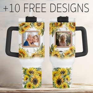 Bicchiere da 40 oz con girasoli, 2 bicchieri con foto in formato PNG per disegni a sublimazione, 2 modelli per bicchieri con cornice per tazze da 40 oz