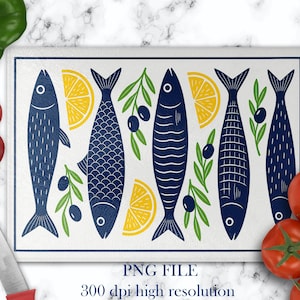 Glass Cutting Board Sublimation Designs, Cutting Board Template, Chopping Board Designs, Sardines, Coastal Kitchen Decor, New Home Gifts