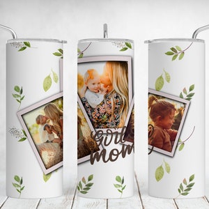 Envoltura para vaso con 3 fotos, diseños de sublimación para el Día de la Madre, plantilla de vaso delgado de 20 oz para 3 fotos, regalo personalizable sin costuras para mamá.
