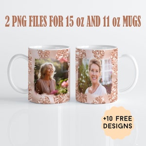 Tazza con foto in formato PNG con 2 cornici per tazza da 15 once, stampa a sublimazione di tazze con foto personalizzate, tazza da caffè con foto personalizzata in formato PNG, regalo per la nonna