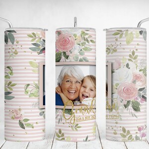 Ein Bild Tumbler Wrap für 20 OZ Skinny Cup Floral Tumbler mit Fotorahmen Png-Dateien für Sublimationsdesigns Nahtloses Geschenk für Oma
