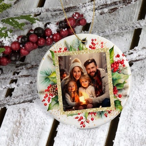Kerstfoto-ornamentsjabloon Eerste kerstornament sublimatieontwerp Gepersonaliseerde fotoornament png-sjabloon vakantieornament