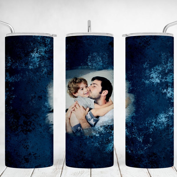 Men Photo Tumbler Wrap Png With 1 Frame Navy Blue Sublimation Designs Image 20 oz Skinny Tumbler Background For 1 Picture Seamless Pattern