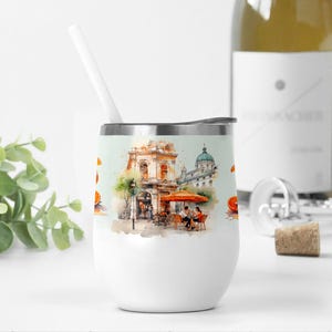 Wijnbeker wrap zomer sublimatie ontwerpen downloads wijnbeker sjabloon 12 oz beker png Frans stadsgezicht landschap png