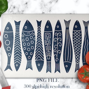 Designs de tábuas de corte de vidro para sublimação, designs de tábuas de corte, sardinhas em PNG, decoração de cozinha costeira, presentes exclusivos para o dia dos pais para o marido
