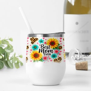 Opakowanie na kubek do wina, wzory sublimacji na kubek do wina słonecznikowego do pobrania, najlepsza mama na świecie opakowanie na kubek w formacie PNG, szablon na kubek do wina 12 oz