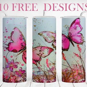 Gobelet papillon Wrap été sublimation designs pour gobelets maigres 20 oz Gobelet fleurs sauvages PNG 20 oz Modèle de gobelet grand-mère sans couture