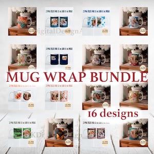 Mug Wrap Bundle, Fotobecher Png-Dateien für Sublimationsdesigns, 15 oz, 11 oz Tassen Vorlage Bundle, personalisiertes Bild Kaffeetasse Bundle