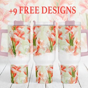 40 Unzen Becherverpackung mit Gladiolen, Geburtsblumenbecher Png für Sublimationsdesigns, Blumenbechervorlage, einzigartiges Geschenk für Schwiegermutter