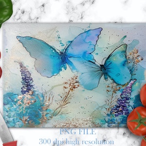 Cutting Board Template, Butterfly Png For Sublimation Designs, Glass Cutting Board Png With Flowers, Chopping Board Design, Mother Day Gifts