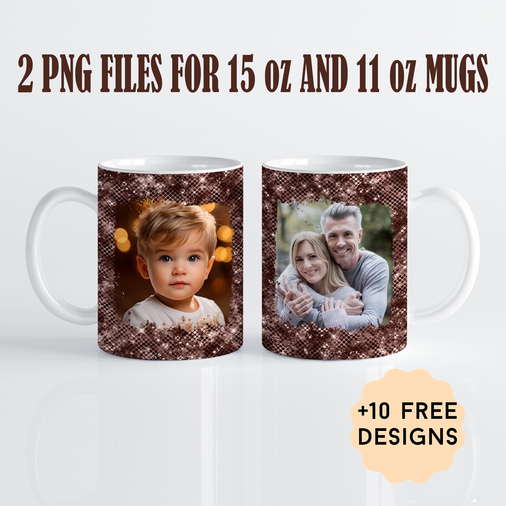 Custom Coffee Mug Template With 2 Photos, Personalized Picture Mug Wrap With 2 Frames, 11 oz, 15 oz Mug Wrap For Sublimation Designs
