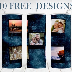 Foto beker wrap voor mannen 5 fotolijst collage png 20 oz mager beker sublimatie ontwerpen aanpasbare beker sjabloon naadloos