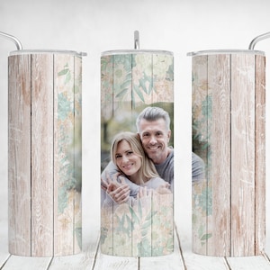 Envoltura para vaso con foto para una sola familia, vaso con foto de 20 oz, diseños de sublimación de flores PNG, vaso de madera rústica para una imagen sin costuras