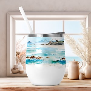 12 oz Wein Tumbler Wrap, Meerlandschaft Png für Sublimationsdesigns Downloads, Natur Wein Tumbler Template, Strand 12 oz Tumble Png