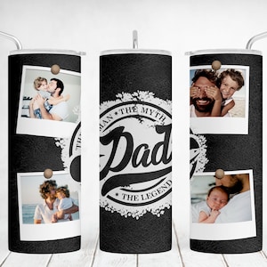 Personalisierte Tumbler Wrap für 4 Bilder, Sublimationsdesigns zum Vatertag, 20 Unze Foto Tumbler Png, nahtlose Vorlage, einzigartige Geschenke für Papa