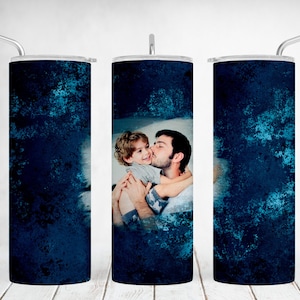 Customisable Tumbler Wrap With Photo, Sublimation Designs, Dad Tumbler Template With Single Picture, Blue, Seamless, Unique Fathers Day Gift