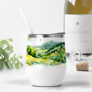 12 oz Weinbecher Wrap Designs, grüner 12 oz Becher Png, Sommerlandschaft Png-Dateien für Sublimationsdesigns, Naturweinbecher Vorlage
