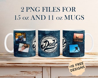Personalized Photo Mug Wrap Father's Day Sublimation Designs For 11oz 15 oz Cups Coffee Mug Template Сustomisable Picture Mug Png For Dad