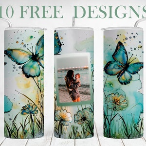 1 Bild Tumbler Wrap für Oma Tumbler Png mit Single Foto Schmetterling Blumen Png-Dateien Sublimationsdesign für 20 Unzen Skinny Cup Nahtlos