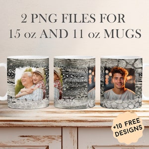 Kaffeetasse-Vorlage für Mann, 11-Unzen-Fotobecher-Verpackung mit 2 Rahmen für Papa, 15-Unzen-Bildbecher-Verpackung für Sublimationsdesign, personalisiertes Geschenk