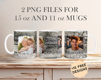 Coffee Mug Template For Man, 11 oz Photo Mug Wrap With 2 Frames, 15oz Picture Mug Png For Sublimation Designs, Birthday Personalized Gift