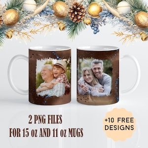Fotovorlage Becher mit 2 Rahmen 15 Unzen, 11 Unzen Tassen, Männer Bild Mug Wrap Png für Sublimationsdesigns, Kaffeetasse Png mit 2 Bilderrahmen