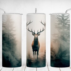 Natur Tumbler Wrap mit Rentier, 20 Unzen Skinny Tumbler Vorlage, Hirsch Tumbler Sublimation Designs für Männer, Geburtstagsgeschenke für Jäger