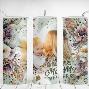Moeder foto Tumbler Wrap met bloemen 20 oz foto Tumbler voor magere Cup met één frame Floral naadloze Tumbler Png voor sublimatie ontwerpen