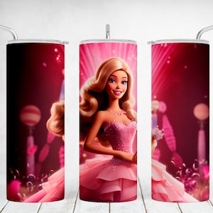 20 oz beker wrap roze modepop png voor sublimatie ontwerpen Barbi beker wrap ontwerpen voor 20 oz skinny cups verjaardagscadeau voor meisje