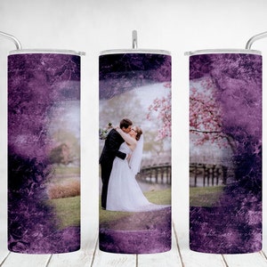Emballage pour gobelet 20 oz avec un cadre photo Gobelet avec image unique pour sublimation, cadeau d'anniversaire violet
