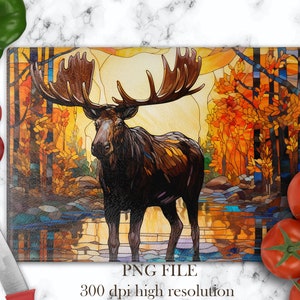Conception de planche à découper en verre avec des orignaux, motifs de sublimation de chasse, planche à découper PNG pour papa Planche à découper en verre png, cadeaux pour père