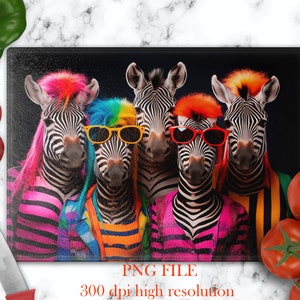 Schneidebrett Sublimationsdesign-Downloads, Glas Schneidebrett Png mit Zebras, lustige Digitaldrucke, neue Zuhause Geschenke für Freunde