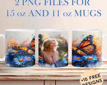 1 Photo Mug Wrap With One Frame, Personalized Picture Mug Wrap For Grandma, Sublimation Designs Coffee Mug Template, Mothers Day Gifts