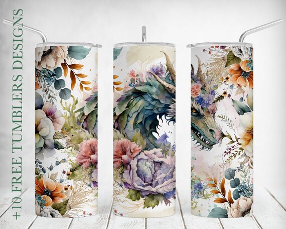 Dragon Tumbler Wrap Floral 20 OZ Skinny Tumbler Png Celestial Sublimation Designs Downloads For Seamless Tumbler Zodiac Sign Gifts