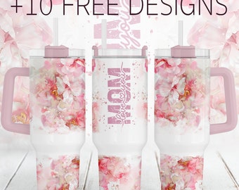 40oz Tumbler Wrap, I Love You Mom Png, Sublimation Designs With Pink Flowers, 40oz Quencher Tumbler Template, Mother's Day Gifts