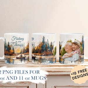 Gepersonaliseerde fotomok sublimatieontwerpen voor 15 oz 11 oz, wrap fotobeker, sjabloon vismok, persoonlijk vaderdagcadeau voor opa