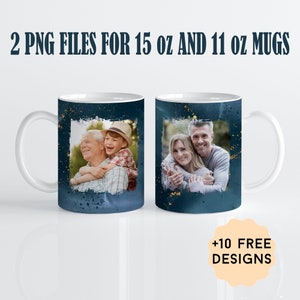 Fotosjabloon mok met 2 frames voor papa 15 oz en 11 oz mannen foto mok wrap png-bestanden voor sublimatie ontwerpen blauwe koffiemok sjablonen