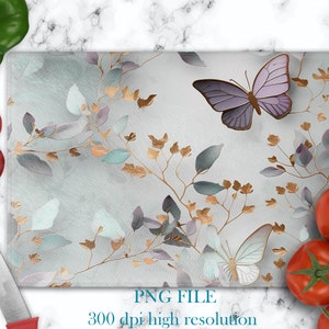 Cutting Board Png, 3D Sublimation Designs, Glass Cutting Board Template With Butterfly, Flowers, Glass Chopping Board Design, Mom Gifts