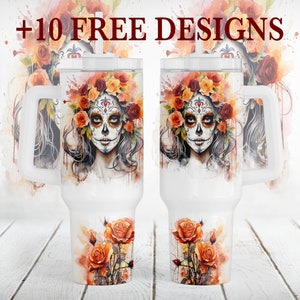 Halloween 40 oz Quencher Tumbler Png Zuckerschädel Mädchen Png Sublimationsdesign La Catrina Tumbler Wrap Design Für 40 oz Cup Halloween Geschenke