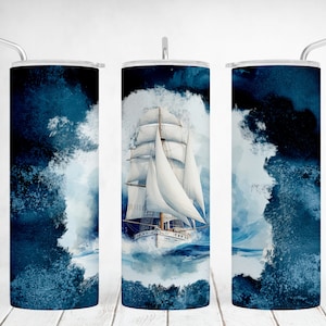 Segelboot Tumbler Wrap Ocean, 20 Unzen Skinny Tumbler Sublimationsentwürfe, Sea Lover Tumbler Wrap, Nautik, Nahtlose Vorlage Geschenk für Sailor