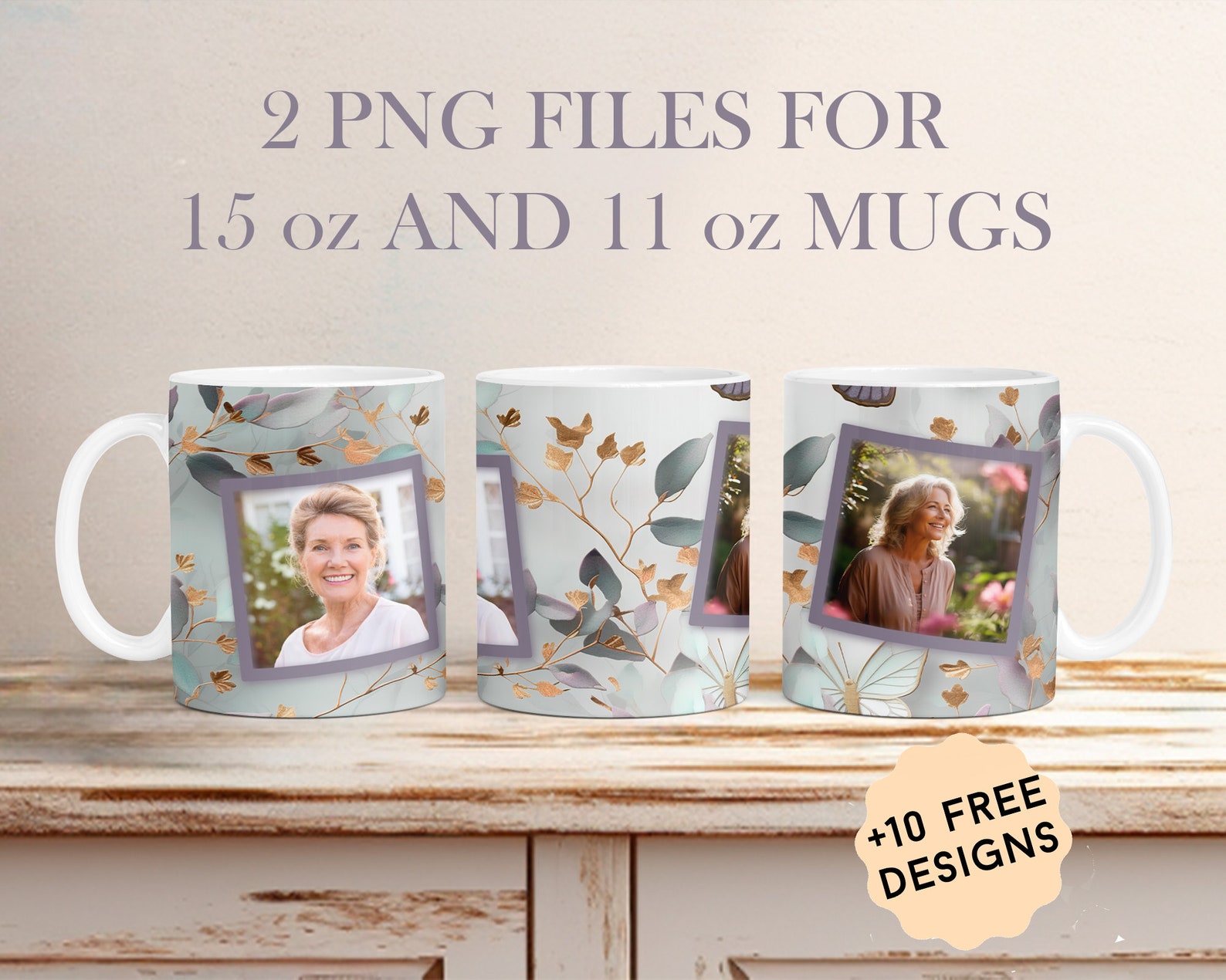 15 Oz Photo Mug Template With 2 Frames 11 Oz Mug Wrap for Two Pictures ...