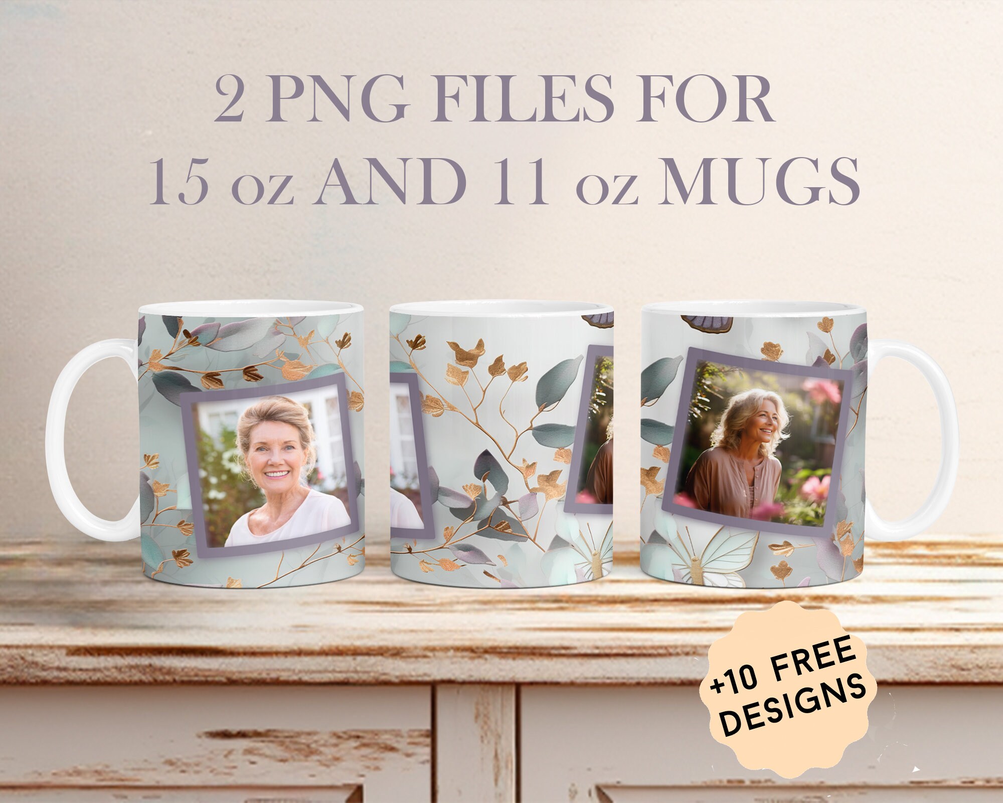 15 Oz Photo Mug Template With 2 Frames 11 Oz Mug Wrap for Two Pictures Mug  Sublimation Designs Floral Coffee Mug Png Gift for Grandma - Etsy