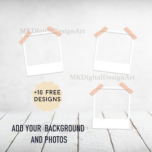 Fotolijst PNG-bestand voor 20 oz Tumbler sublimatie ontwerpen, 3 fotolijst sjabloon met polaroid frames, witte frames met tape clipart