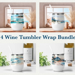 Lot de 12 oz d'emballage pour gobelet à vin, paysage marin Png pour sublimation, modèle nature gobelet à vin, plage 12 oz gobelet PNG