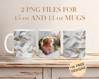 Custom Photo Mug Wrap For Picture, Personalized Mug Png Sublimation Designs For 11 oz, 15 oz, Picture Mug Wrap, Photo Coffee Mug Template